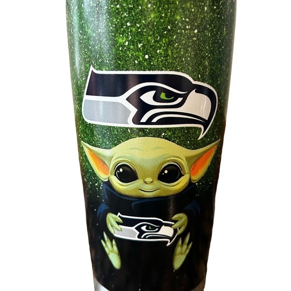 FLASH SALE! Baby Yoda Star Wars Seahawks Coffee Tumbler 24 oz *Limited Edition* - Picture 6 of 11
